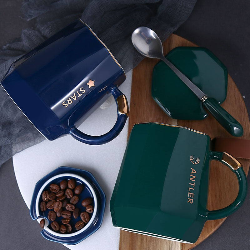 Coffee Cup Home Minimalist Cup Ceramic Cup With Lid Spoon Creative Personality Trend Office Couple Water Glass Female