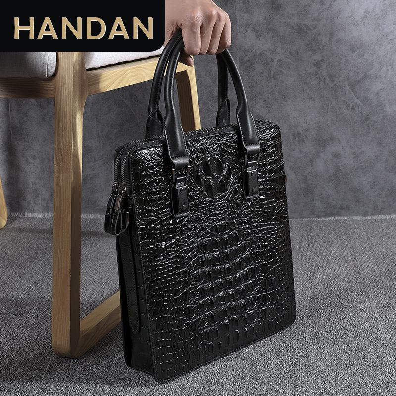 Business casual briefcase new men's leather handbag crocodile pattern cowhide fashion trendy brand shoulder messenger bag