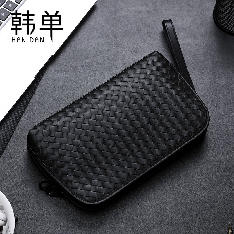 First layer cowhide clutch bag men's new woven men's clutch bag business casual mobile phone bag trend leather men's bag