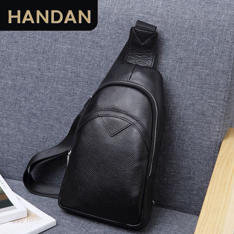 Chest bag men's leather messenger bag first layer cowhide shoulder bag fashion trend men's small backpack single shoulder Korean casual