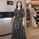 2022 new summer French retro high-end temperament Western-style high-end waist and thin V-neck printed dress