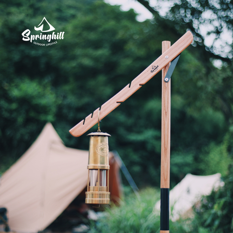 SSpringhill outdoor camping lamp holder lever solid wood adjustable in height hanging coal oil lamp kerosene wood shelf