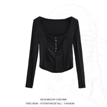 Big Code Woman Dress Fat Sister Pure Desire Sweet spicy Wind Ming Line Splicing Design Sense Little Heart Machine T-shirt Female Autumn Short blouses