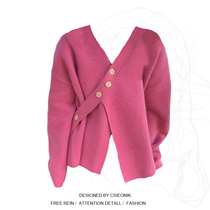 Large size fat sister design sense niche lazy wind V-neck sweater cardigan female autumn and winter loose Korean top coat