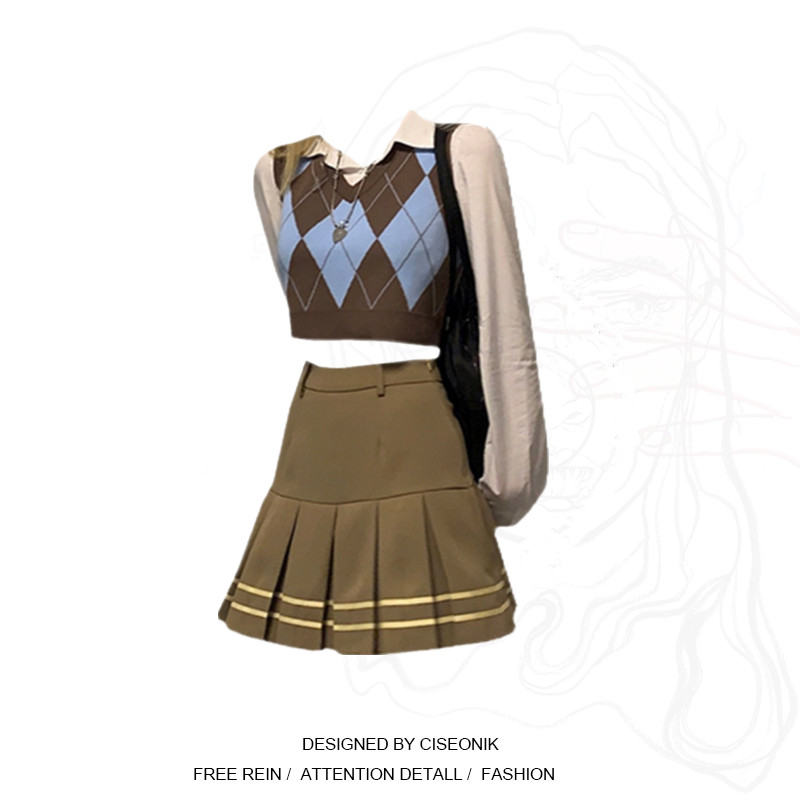 Large size FAT MM MESH RED ACADEMY WIND SUIT WOMAN 2022 RETRO PLEXIGO SKIRT MAGMAA LONG SLEEVE SHIRT THREE SETS