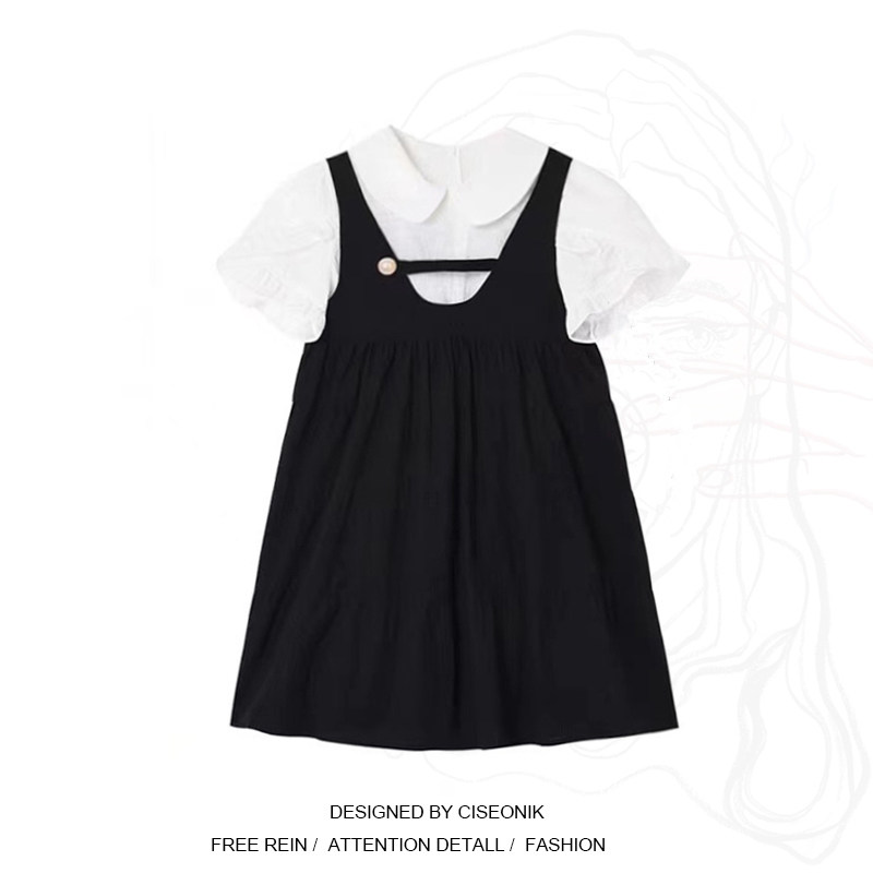 Large size women's fat sister 2021 summer sweet and cute vest dress black dress shirt suit