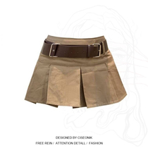 Plus size fat sister belt short skirt culottes spring and summer new hot girl pure desire style high waist bag hip pleated skirt skirt