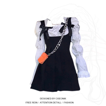 Big Code Woman Dress Fat Sister Sweet And Spicy Short Style Design Sensation Bubble Sleeve Shirt Small Black Dress Braces dress suit