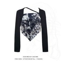 Large size spring dress new fat sister printed base shirt Thin Thin design sense niche long sleeve T-shirt top women