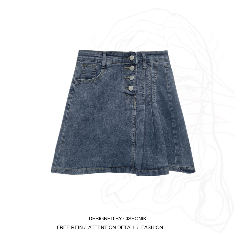 Large size women's dress Summer Korean version High waist irregular 100 pleats short dress Microfat younger sister High waist display slim Slim Jeans Half Body Dress