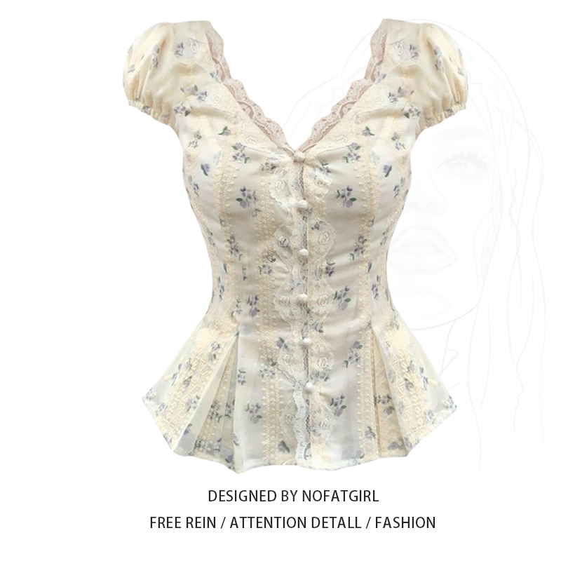 Plus-Size French-Style Elegant V-Neck Lace-Trimmed Waist-Cinching Shirt for Women, Unique and Stunning Top