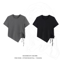 Big code lady with fat sister Im your cc A 100 lap T-shirt hem irregular short blouses and women short sleeves