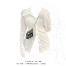 Large size fat sister shirt womens spring design sense niche white waist long-sleeved shirt slim fit chic chic top