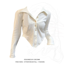 Large size fat mm American retro POLO collar short shirt womens self-cultivation chic inner bottoming shirt long-sleeved top trendy