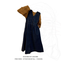 Big Code Women Dress Fat Sister Harbor Taste Vintage Vintage Pair Denim Vest Dresses Dress Waffle Hooves blouse Jacket Loose Suit