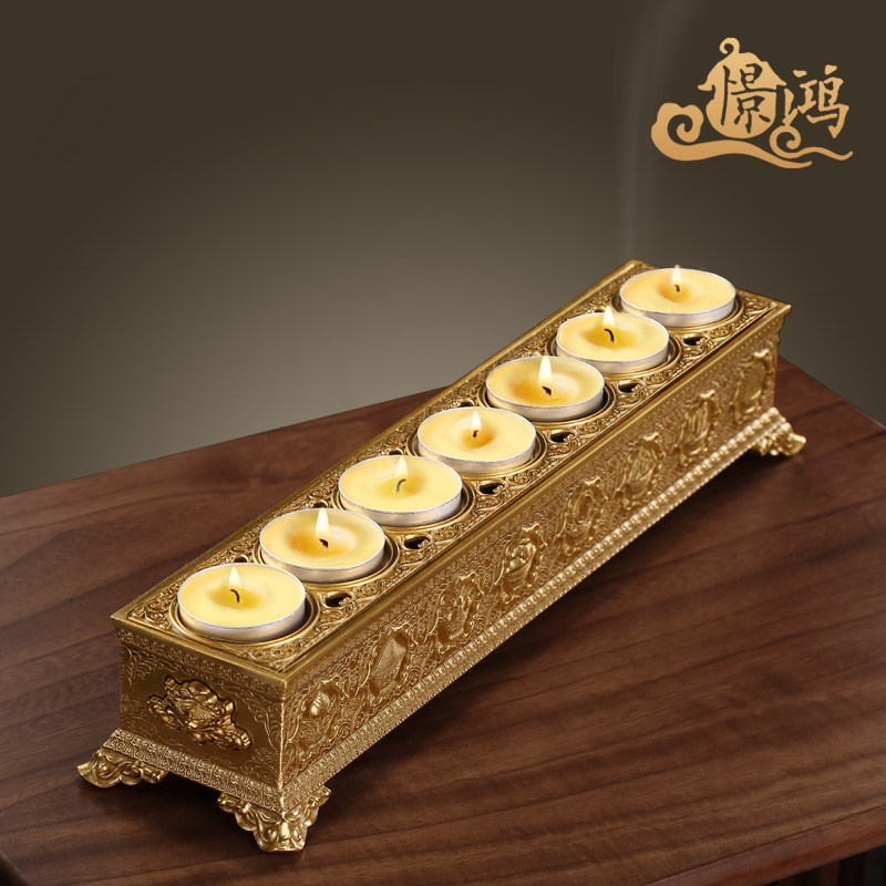 Tibetan-style pure copper seven-star lamp stand lying incense burner household Buddha hall offering incense burner eight auspicious dual-use incense box ornaments