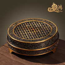 Pure Copper Retro Mesh Carved 8 auspicious incense stove Home Indoor Sandalwood Pan Incense Imitation Antique incense Incense Stove Zen
