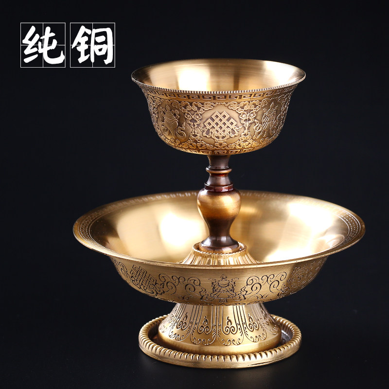 Pure bronze carved cross vajra pestle protector cup Nepal eight auspicious wine supply cup for Buddha cup tantric dharma vessel