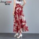 2025 Summer Chiffon Skirt Red Floral Slimming Long Skirt with Large Hem Plus Size Casual Dance Long Skirt for Women