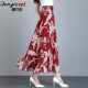 2025 Summer Chiffon Skirt Red Floral Slimming Long Skirt with Large Hem Plus Size Casual Dance Long Skirt for Women