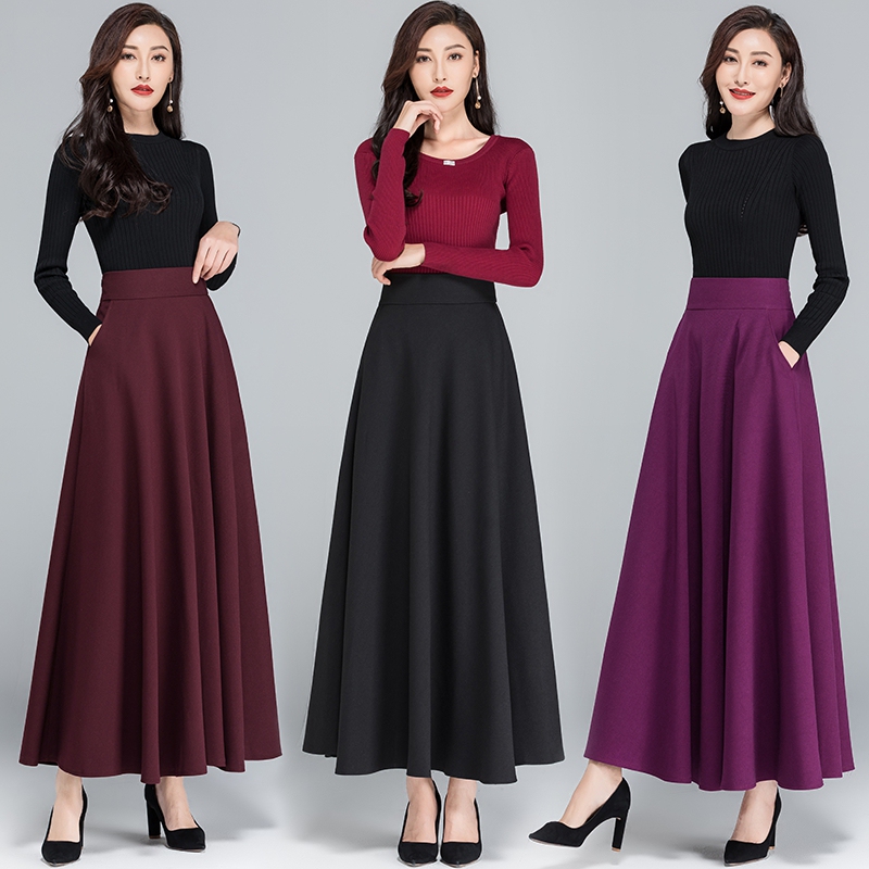 Autumn and Winter 2026 New Solid Color Half-Length Women's Long Skirt, High-Waisted Slimming A-Line Skirt, Large Hem Dance Skirt, Mid-Length Skirt
