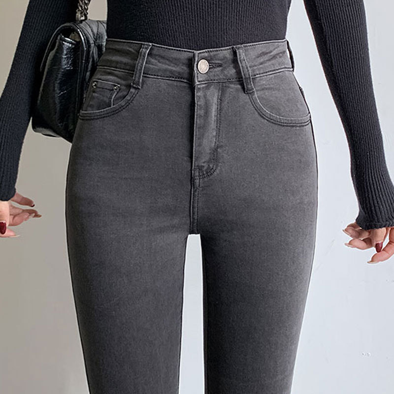 Smoky Gray Skinny Jeans for Women, 2026 Spring and Autumn New Style, Slimming, High-Waisted, Pencil-Style, Fleece-Lined, Cropped Pants Smoky Gray Skinny Jeans for Women, 2026 Spring and Autumn New Style, Slimming, High-Waisted, Pencil-Style, Fleece-Lined, Cropped Pants