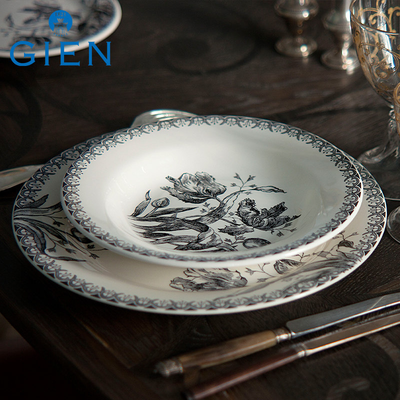 GIEN French imported tableware ceramic dinner plate dessert plate dinner bowl tea set gift household black tulip series