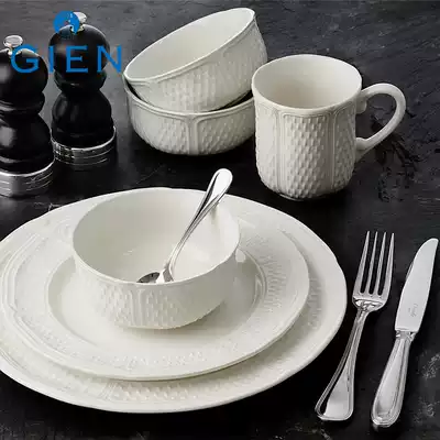 GIEN French imported tableware, ceramic dinner plate, heart plate, household meal bowl, tea set, gift decoration, embossed rice grain pattern