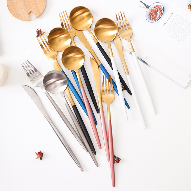 304 stainless steel thickening mesh red tableware Western meal chopstick spoon set 5 pieces household steak knife and fork