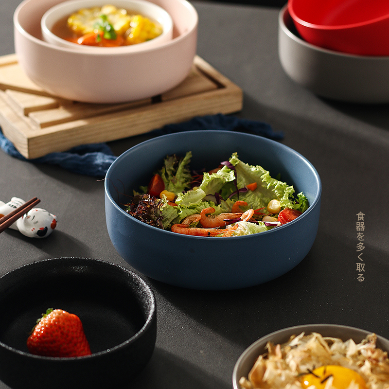 Japanese-style ceramic soup bowl single fruit salad bowl instant noodle bowl net red tableware rice bowl household matte single large bowl
