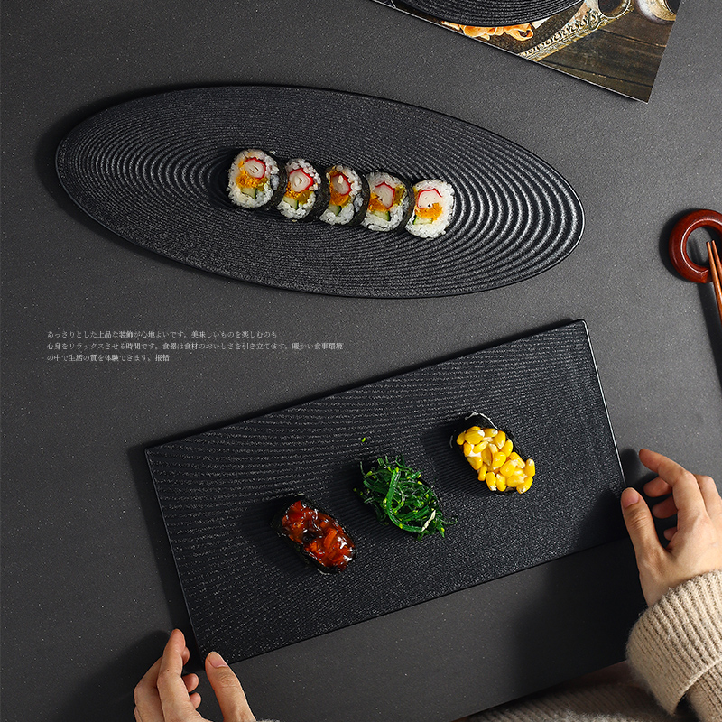 Frosted Flat Home Refreshment Dinner Plate Commercial Striped Flat Pan Large Rectangular Flat Pan Day Style Swing Tray Sushi Tray