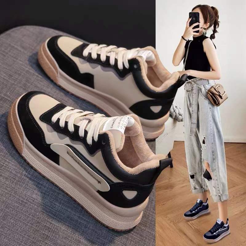 European station show waffle winter plus velvet forrest shoes women's small waist 2022 thick bottom sports new daddy shoes tide