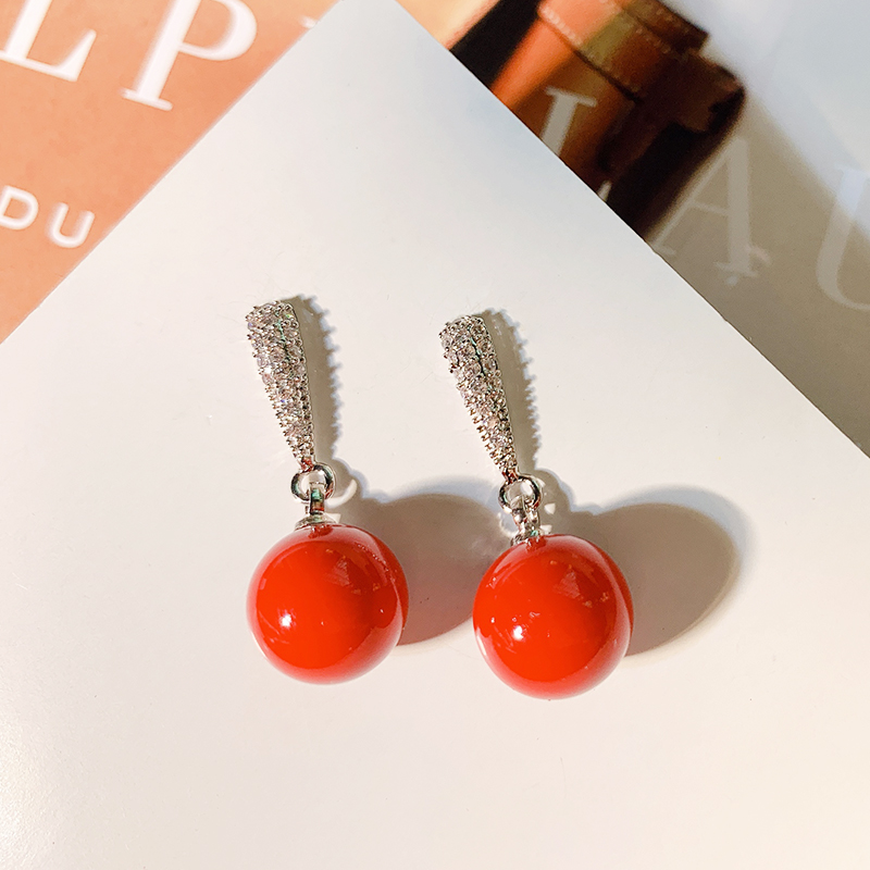 Red Pearl Earrings Simple Women Small Cute Sweet Temperament Clip Earrings Joker Ear Clip Korea