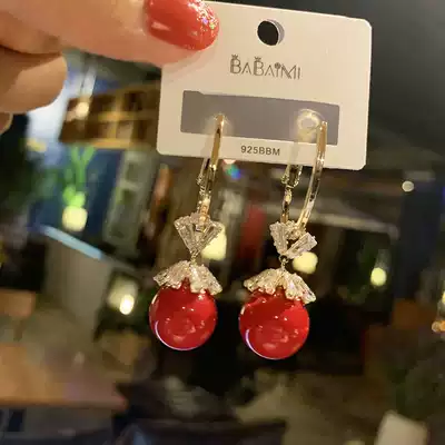 Temperament zircon snowflake pearl earrings 2021 new trendy earrings red earrings personality simple long version earrings