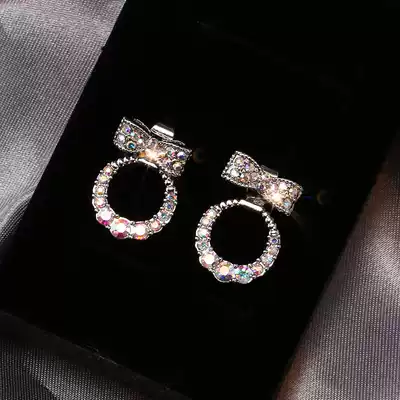 Bowknot advanced ear clip no ear hole female round face thin French ear clip earrings student short ear needle free ear hole