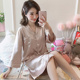 . Pyjama phụ nữ mùa hè mỏng lụa dài tay sexy pajama cardigan lớn kích thước mm200 mỡ kg mùa xuân và mùa thu nhà.