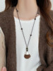 Brown Long Leather Cord Sweater Necklace Sweater Chain Autumn and Winter Versatile Elegant High-End Light Luxury Niche Accessory for Women
