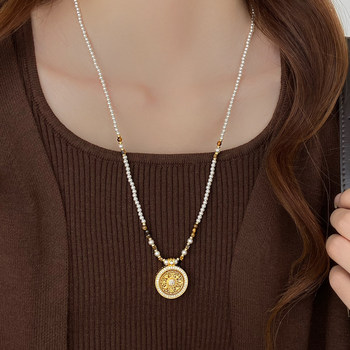 New Chinese-Style Compass Pearl Fashion Autumn and Winter High-End Sweater Chain Necklace for Women 2025 New Sweater Decorative Accessory