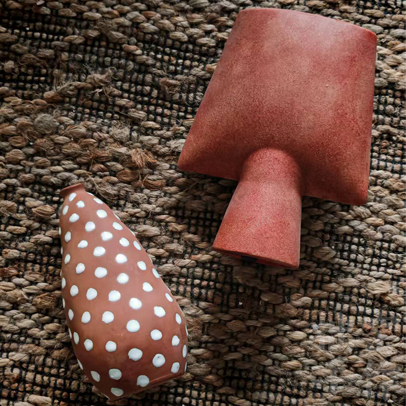 Handmade Pottery Vase Wabi-Sabi Style Water Drop-Shaped Ceramic Nordic ins Style Living Room Ornament Vintage Speckled Decorative Vase