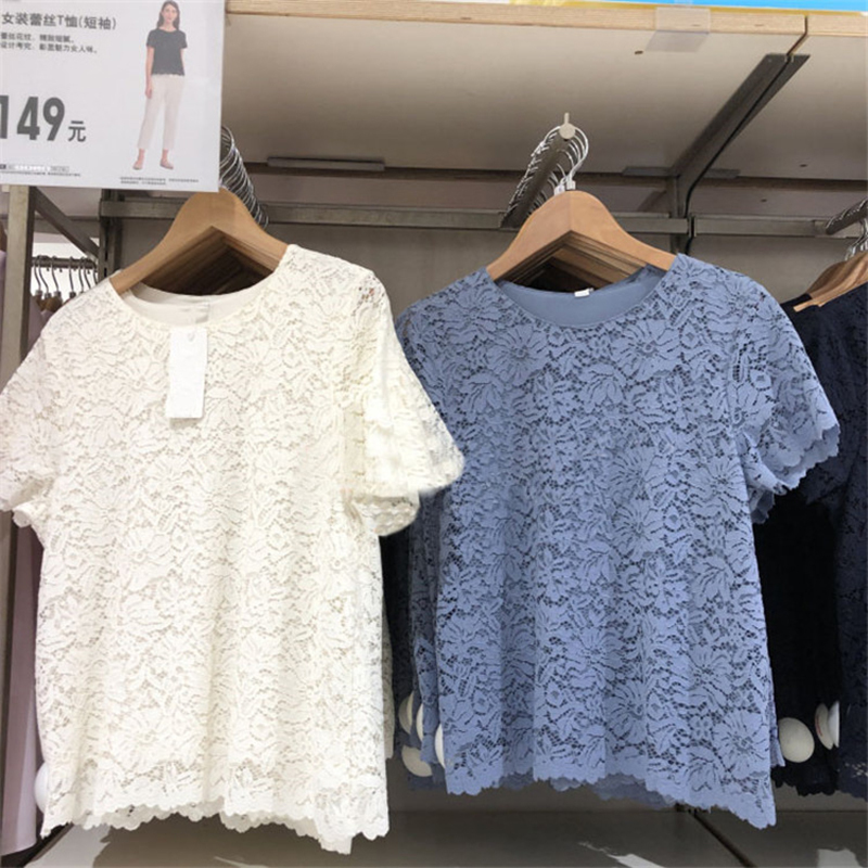 Japanese Style Women's New Summer Clothing, Fresh and Elegant, Loose and Comfortable, Round Neck Lace Design Short-Sleeved T-Shirt Y415356