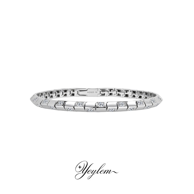 Yeylem | Classic Work·Heavy-Duty Checkerboard Pattern Minimalist Modern 925 Silver Bracelet Yeylem | Classic Work·Heavy-Duty Checkerboard Pattern Minimalist Modern 925 Silver Bracelet