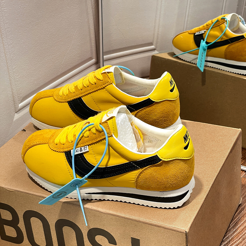 Korean Style Genuine Leather 2025 New Yellow Forrest Gump Shoes Thick Sole Heightening Casual Sports Shoes Versatile Breathable and Comfortable Women's Shoes