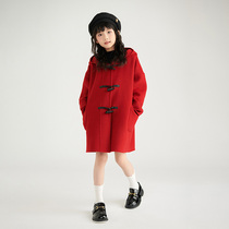 Girls and boys cashmere woolen coats autumn and winter childrens clothing Korean style mid-length foreign style 100 wool childrens double-sided coat