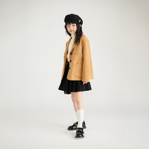 Childrens double-sided woolen cashmere coat 2024 new autumn and winter 100% wool woolen coat for middle-aged and older children boys and girls