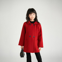 Childrens cashmere woolen coat autumn and winter new fashion double-sided 100% wool woolen coat mid-length for boys and girls