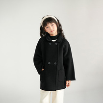 Childrens Cashmere Woolen Coat 2024 Autumn and Winter Korean Style Double-sided 100% Woolen Woolen Coat Medium Long Style for Boys and Girls