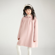 Girls double-sided cashmere coat 2024 autumn and winter new style baby girl pink 100% woolen coat