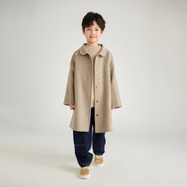 Girls and boys double-sided cashmere coat 2024 autumn new childrens woolen coat 100 wool thickened mid-length