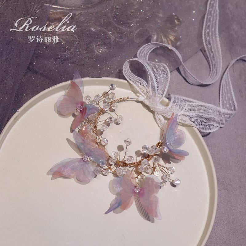 New small frescoed wedding bride wrist floral bridesmaid's hand ring flower children blue pink butterfly should be decorated with reinforcements-Taobao