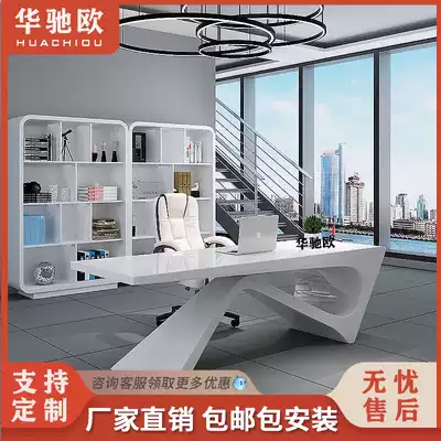 Fashion boss table, simple modern paint office table and chair combination manager table white big class table Creative